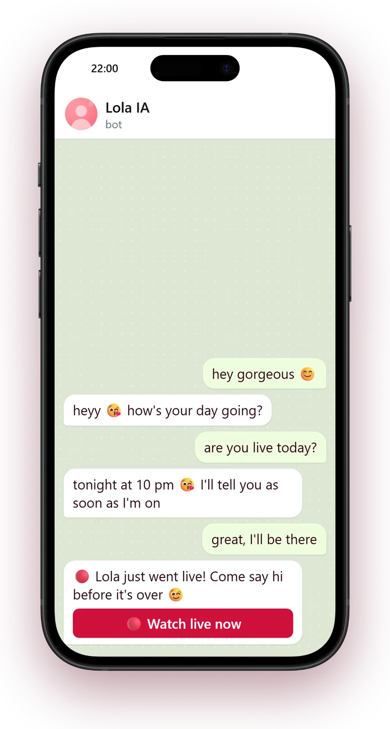Telegram alert: Lola just went live, with the button to enter the room